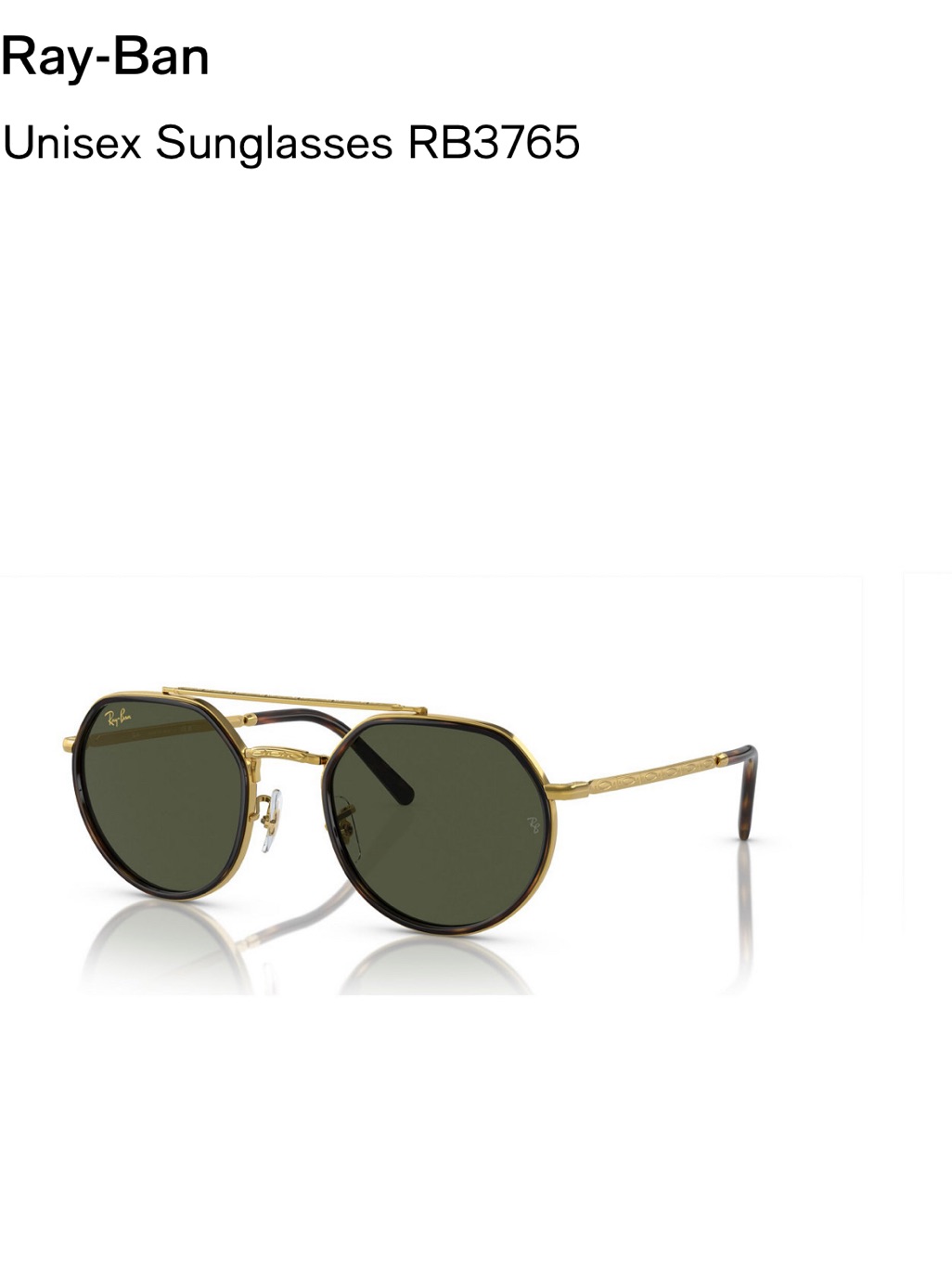 New Ray-Ban Gold Frame Style 3765 Tortoiseshell Rim Sunglasses With Green Lenses